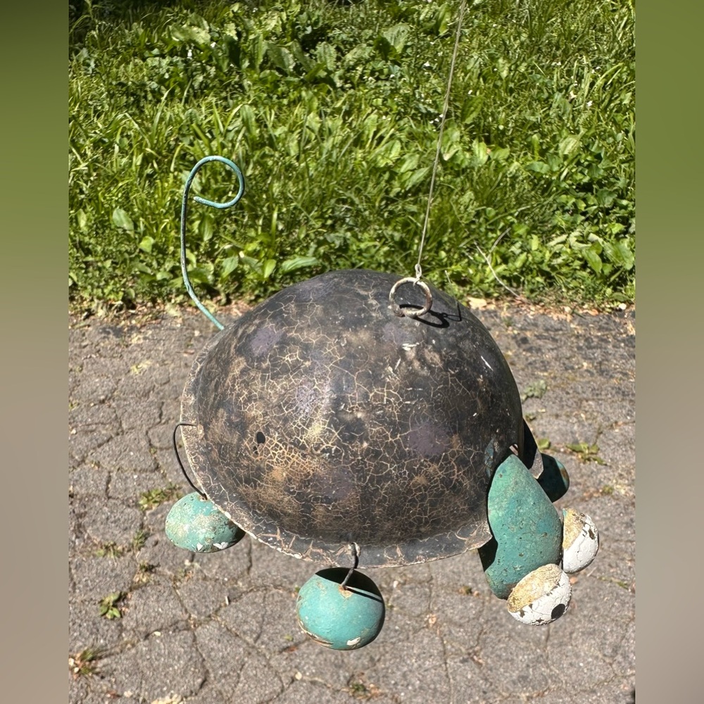 Vintage Unique Artisan Made Metal Turtle Hanging Garden Decor bobble head & legs - Picture 3 of 10